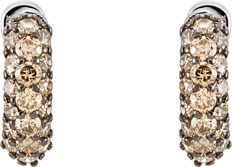 14K Gold Round Natural Brown Diamond Pavé-Style Hoop Earrings - view 2
