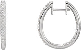 14K Gold Round Natural Diamond Inside-Outside Hinged Hoop Earrings - White Gold