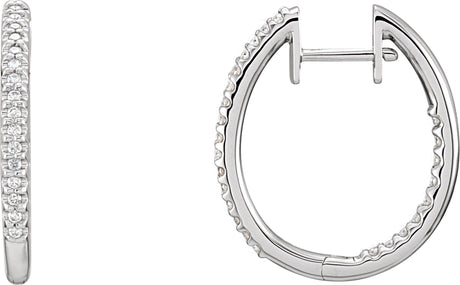 14K Gold Round Natural Diamond Inside-Outside Hinged Hoop Earrings - White Gold