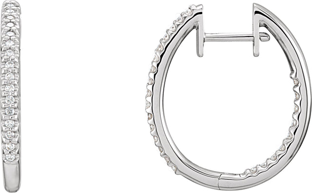 14K Gold Round Natural Diamond Inside-Outside Hinged Hoop Earrings - White Gold