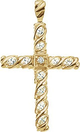 14K Gold Round Natural Diamond Cross Pendant – 3/4 CTW - White Gold