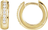 14K Gold Round Natural Diamond Accented Huggie Earrings – 1.3mm Stones - Yellow Gold