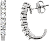 14K Gold Round Natural Diamond Accented J-Hoop Earrings - White Gold