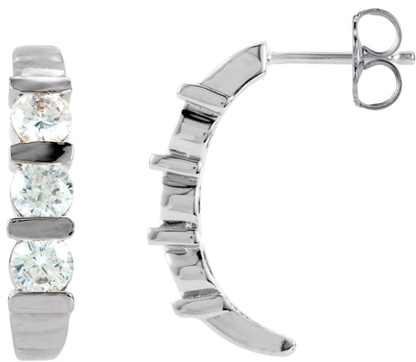 14K Gold Round Lab-Grown Diamond Three-Stone J-Hoop Earrings - White Gold