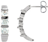 14K Gold Round Natural Diamond Three-Stone J-Hoop Earrings - White Gold