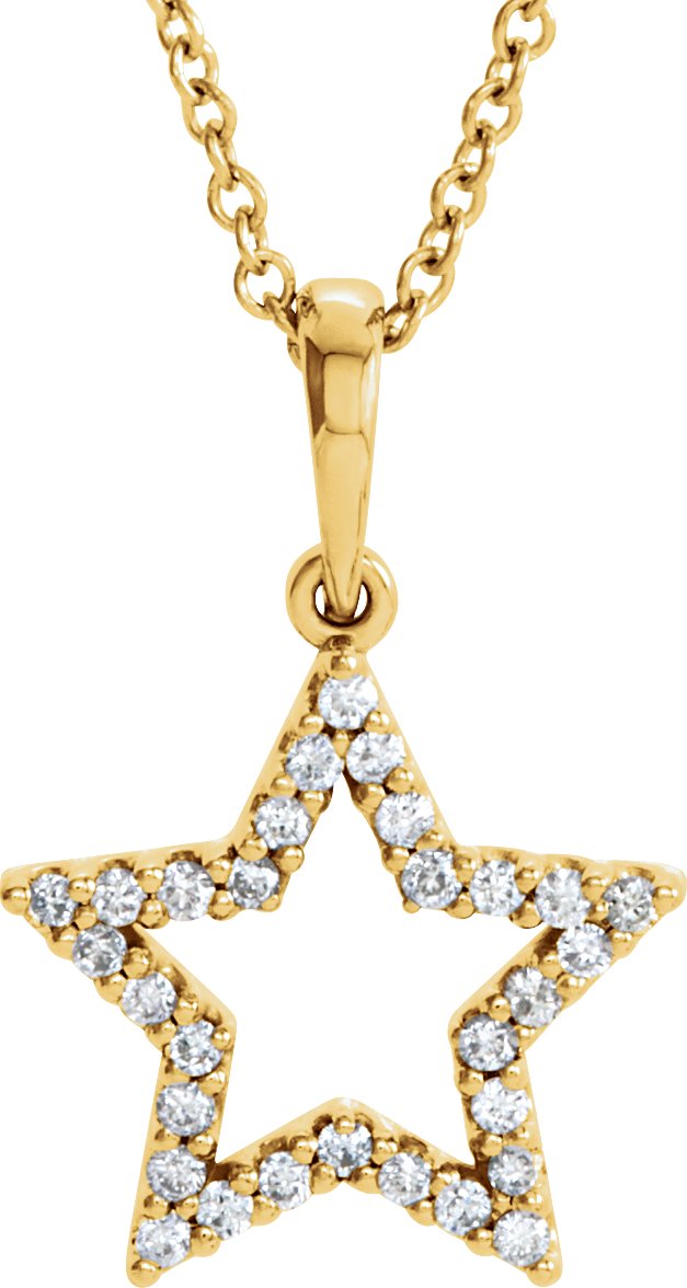 14K Gold Round Natural Diamond Accented Petite Star Necklace - Yellow Gold