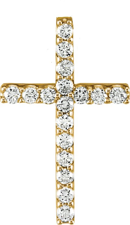 14K Gold Round Natural Diamond Petite Cross Necklace or Pendant – up to 1/5 CTW - Yellow Gold - view 2