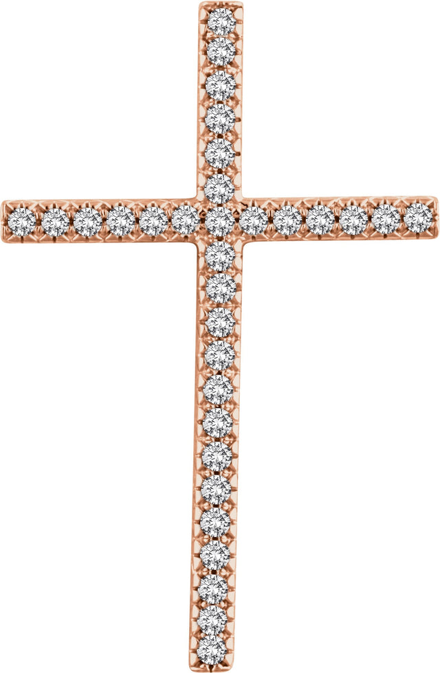 14K Gold Round Natural Diamond Cross Pendant – up to 1/4 CTW - Rose Gold