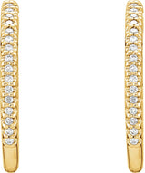14K Gold Round Natural Diamond Inside-Outside Hinged Hoop Earrings - Yellow Gold - view 3