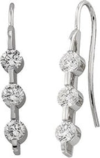14K Gold Round Natural Diamond Three-Stone Bar Earrings
