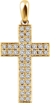 14K Gold Round Natural Diamond Cross Pendant II - Yellow Gold