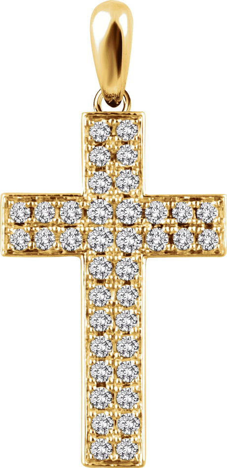 14K Gold Round Natural Diamond Cross Pendant II - Yellow Gold