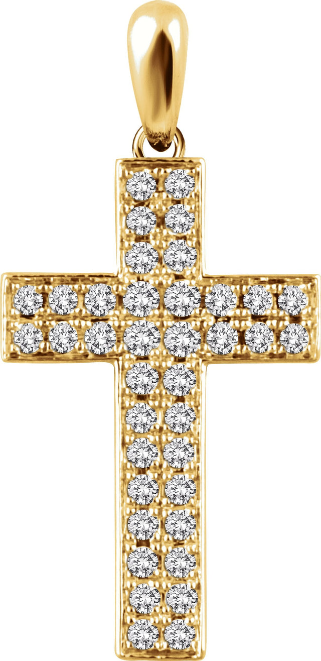 14K Gold Round Natural Diamond Cross Pendant II - Yellow Gold
