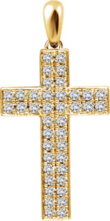 14K Gold Round Natural Diamond Cross Pendant II - Yellow Gold