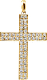 14K Gold Round Natural Diamond Cross Pendant II - Yellow Gold