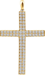 14K Gold Round Natural Diamond Cross Pendant II - Yellow Gold