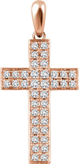 14K Gold Round Natural Diamond Cross Pendant II - Rose Gold