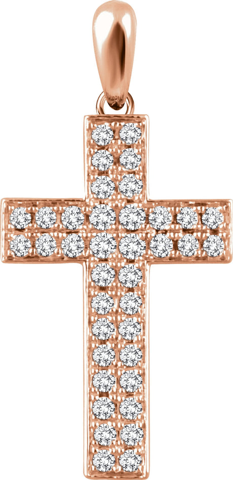 14K Gold Round Natural Diamond Cross Pendant II - Rose Gold
