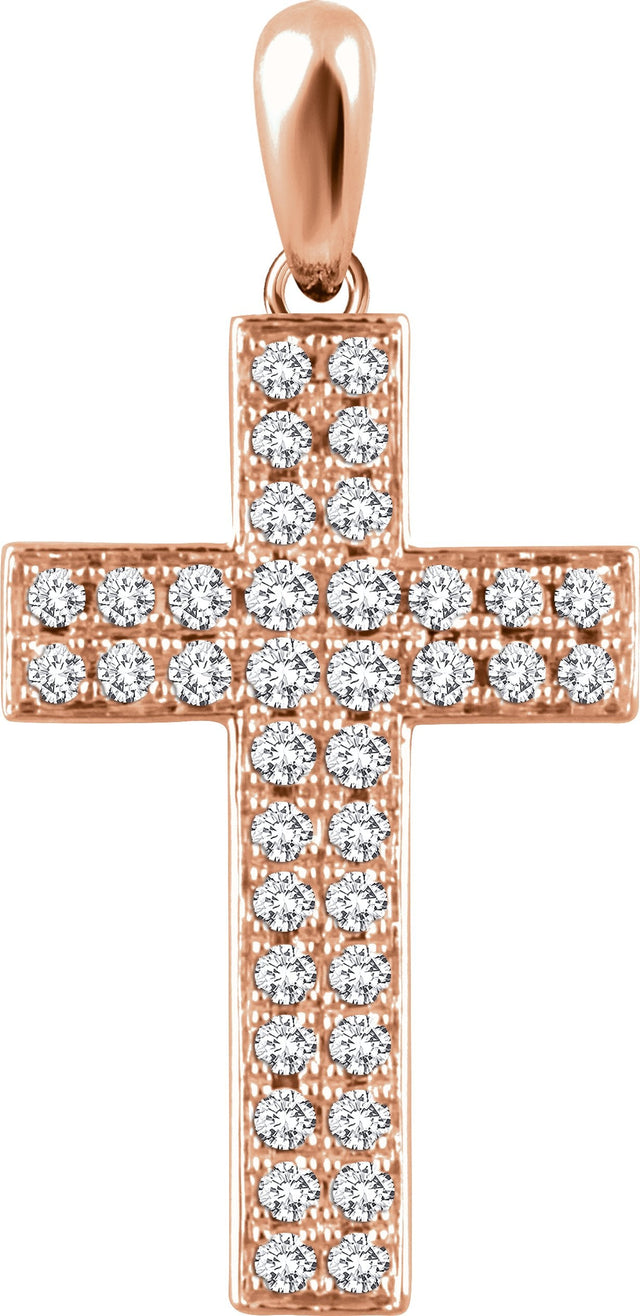 14K Gold Round Natural Diamond Cross Pendant II - Rose Gold