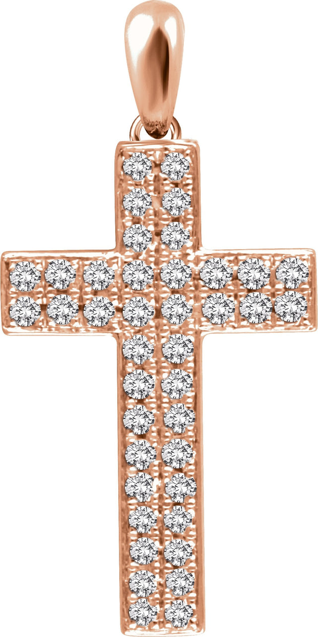 14K Gold Round Natural Diamond Cross Pendant II - Rose Gold