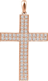 14K Gold Round Natural Diamond Cross Pendant II - Rose Gold