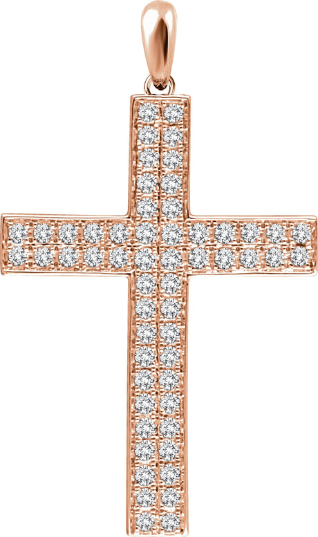 14K Gold Round Natural Diamond Cross Pendant II - Rose Gold