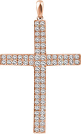 14K Gold Round Natural Diamond Cross Pendant II - Rose Gold
