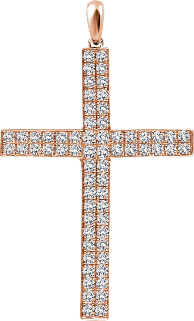 14K Gold Round Natural Diamond Cross Pendant II - Rose Gold