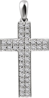 14K Gold Round Natural Diamond Cross Pendant II - White Gold