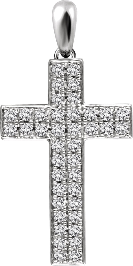 14K Gold Round Natural Diamond Cross Pendant II - White Gold
