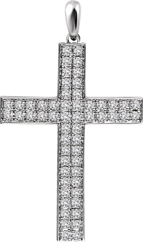 14K Gold Round Natural Diamond Cross Pendant II - White Gold