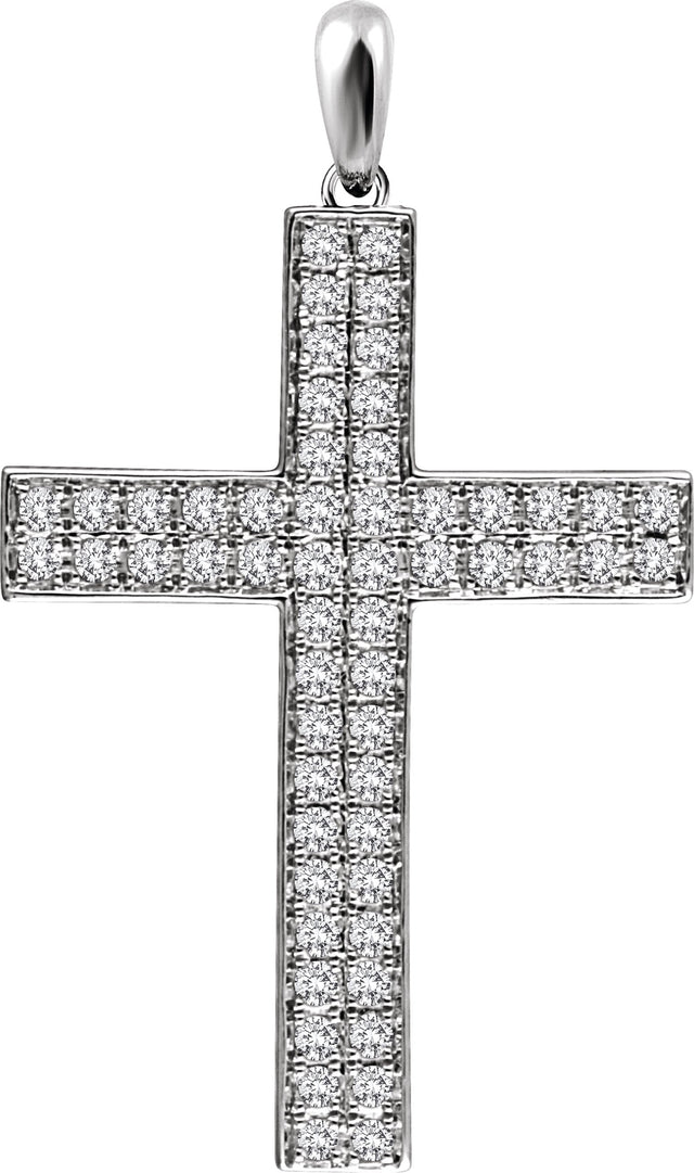 14K Gold Round Natural Diamond Cross Pendant II - White Gold