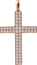 14K Gold Round Natural Diamond Cross Pendant II - Rose Gold