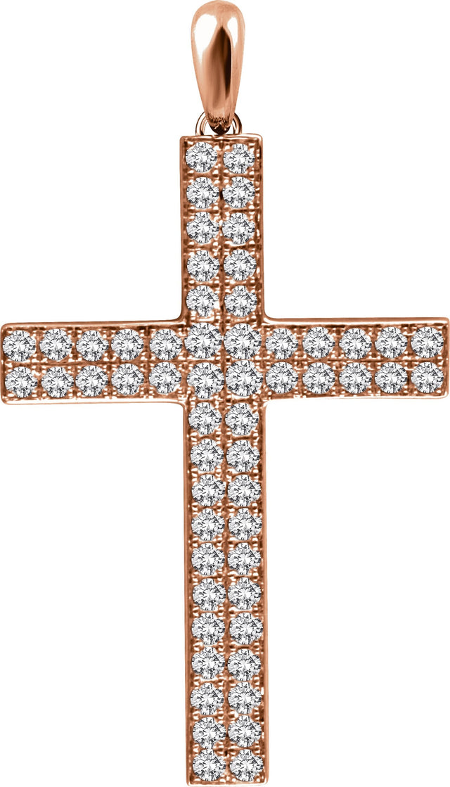 14K Gold Round Natural Diamond Cross Pendant II - Rose Gold