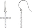 14K Gold Round Natural Diamond Cross Earrings – 1.5mm Stones - White Gold