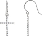 14K Gold Round Natural Diamond Cross Earrings – 1.5mm Stones - White Gold