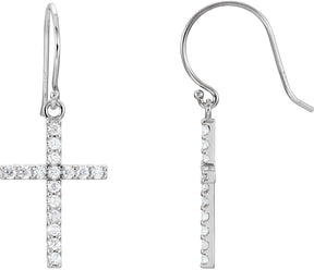 14K Gold Round Natural Diamond Cross Earrings – 1.5mm Stones - White Gold