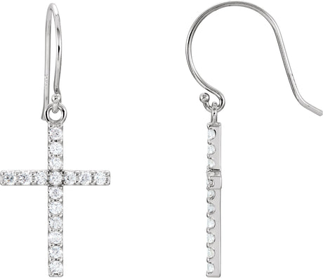 14K Gold Round Natural Diamond Cross Earrings – 1.5mm Stones - White Gold