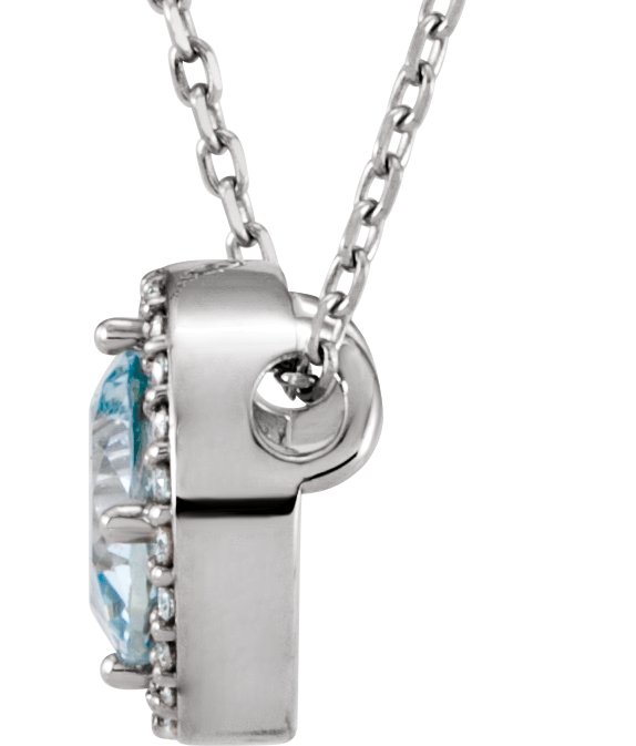 Platinum Round Natural Aquamarine Halo-Style Necklace or Pendant - view 2