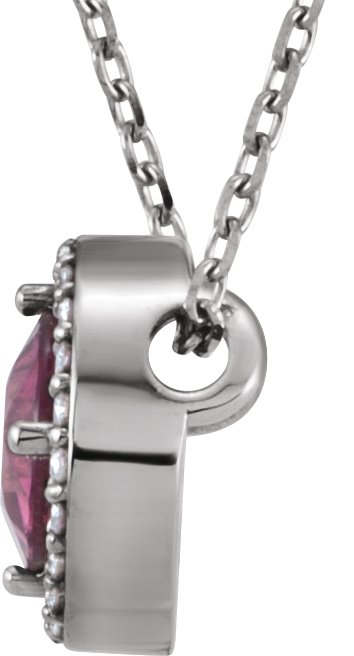Platinum Round Natural Pink Tourmaline Halo-Style Necklace or Pendant - view 2