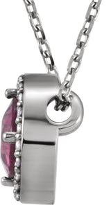 14K Gold Round Natural Pink Tourmaline Halo-Style Necklace or Pendant - White Gold - view 2