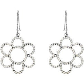 14K Gold Round Natural Diamond Flower Earrings – 1mm Stones