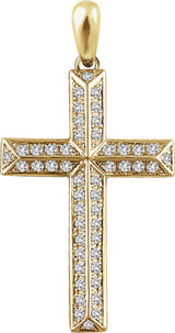 14K Gold Round Natural Diamond Cross Pendant - Yellow Gold