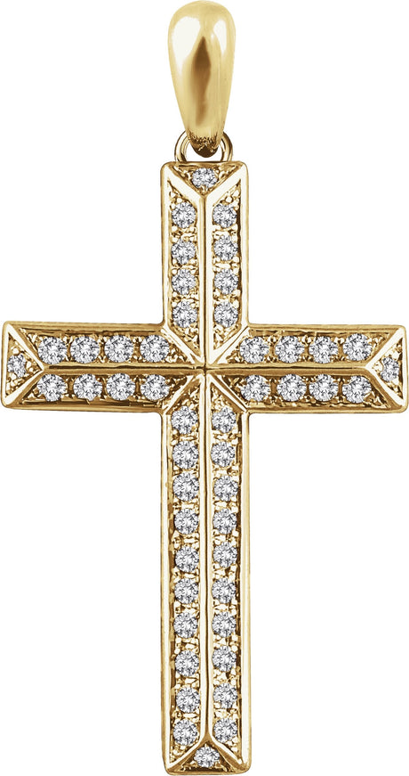 14K Gold Round Natural Diamond Cross Pendant - Yellow Gold
