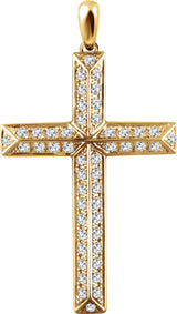 14K Gold Round Natural Diamond Cross Pendant - Yellow Gold