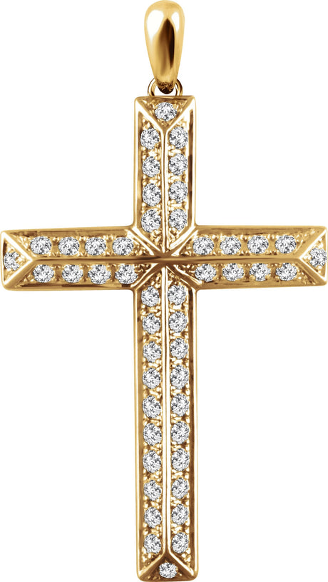 14K Gold Round Natural Diamond Cross Pendant - Yellow Gold