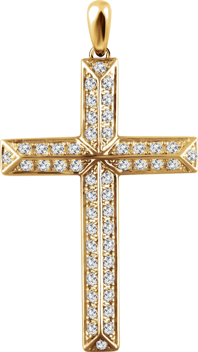 14K Gold Round Natural Diamond Cross Pendant - Yellow Gold