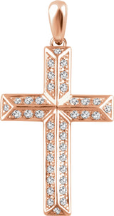 14K Gold Round Natural Diamond Cross Pendant - Rose Gold