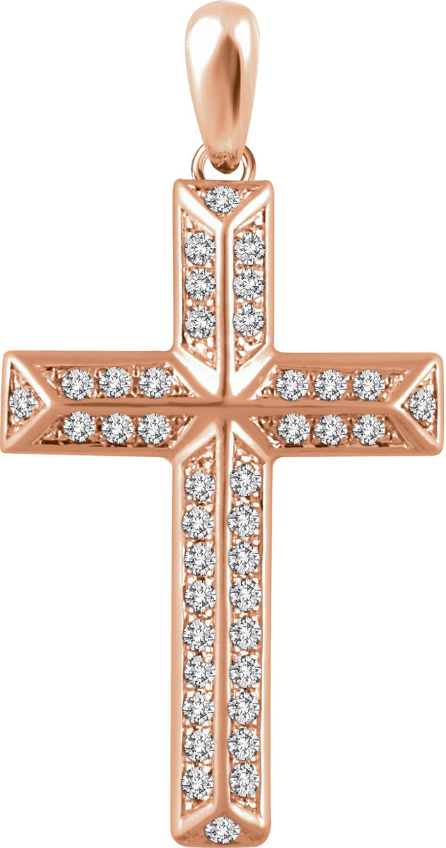14K Gold Round Natural Diamond Cross Pendant - Rose Gold