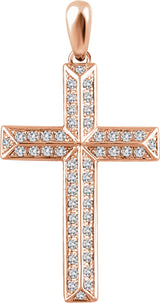 14K Gold Round Natural Diamond Cross Pendant - Rose Gold
